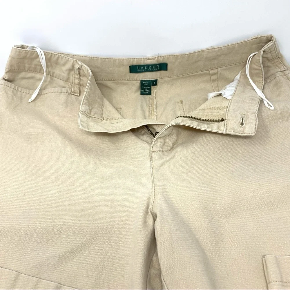 Y2K Lauren Ralph Lauren Linen Blend High Rise Straight Leg Pants Cream Size 6